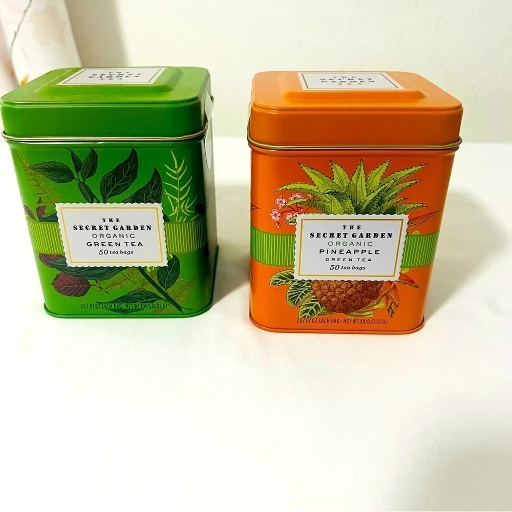 The Secret Garden Organic Green Tea & Organic Pineapple Tea 50 Bags Each Tin New